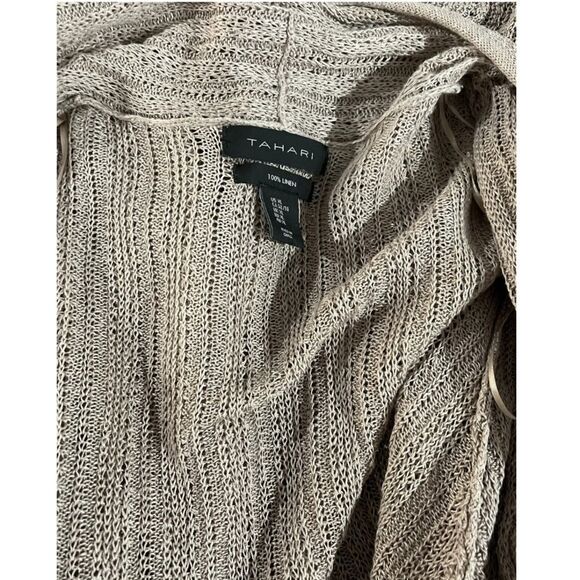 Tahari XL tan linen open cardigan EUC - Picture 6 of 8